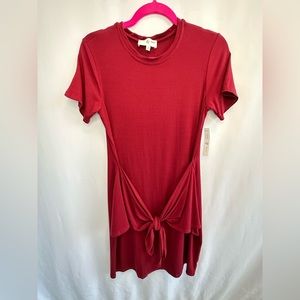 Thyme & Honey Burgundy Short Sleeve Tie Front T-Shirt Shift Dress- NWT Size M